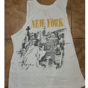 White New York Graphic Tank Top with Yellow Logo